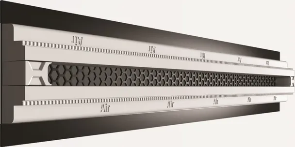 Однощелевые решетки OSGA серии Line  из гипсаполимера под покраску для вентиляции. Без видимой рамки. Щель 12мм./18мм.