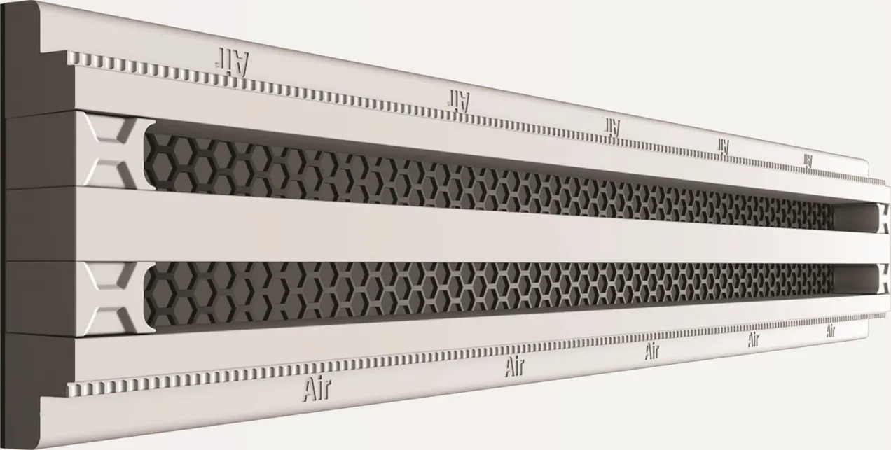 Двухщелевые решетки OSGA серии Line  из гипсаполимера под покраску для вентиляции. Без видимой рамки. Щель 12мм./18мм.