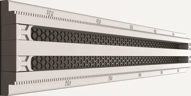 Двухщелевые решетки OSGA серии Line  из гипсаполимера под покраску для вентиляции. Без видимой рамки. Щель 12мм./18мм.