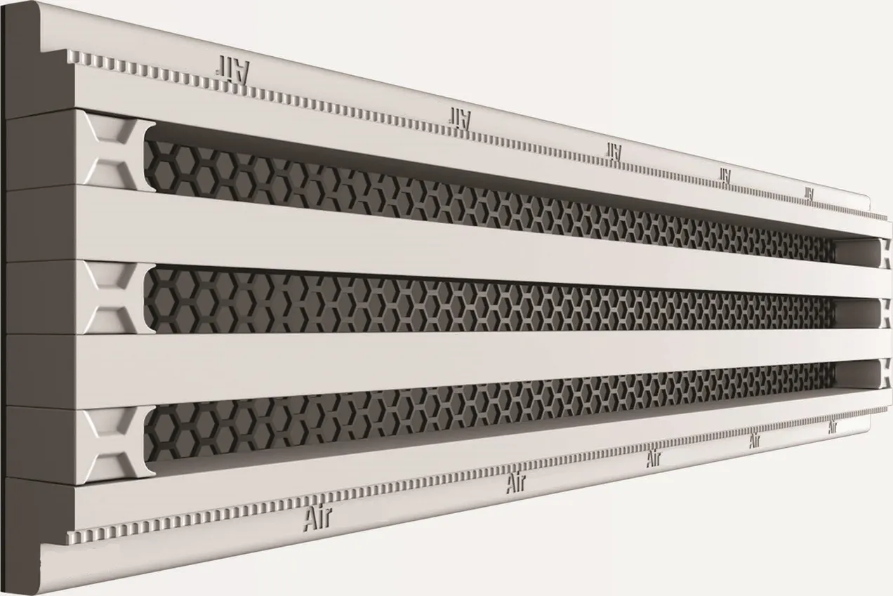 Трехщелевые решетки OSGA серии Line из гипсаполимера под покраску для вентиляции. Без видимой рамки. Щель 12мм./18мм.